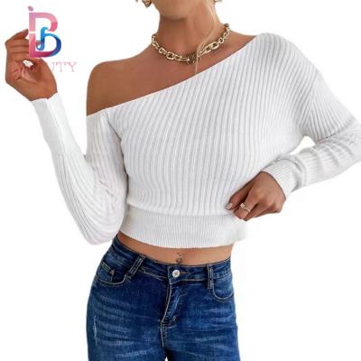 China 2021 Newest Style Ibeauty Brand Sweaters OEM Women's Sweater Ladies One-shoulder Thick Crop Top Sweater for sale