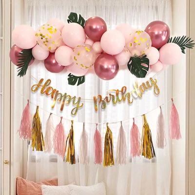 China High Quality Gem Powder Pink And Gold Latex Balloon Party Decoration Balloon Chain Set Balloons Birthday Decorations for sale