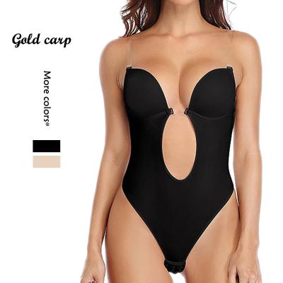 China Dropshipping Women Breathable Backless Body Shaper Bra Plunge Bodysuit Thong Shaper Seamless Corset Slimming Underwear for sale