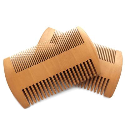 China Home Custom Wooden Double Tooth Mustache Logo Wooden Beard Comb for sale