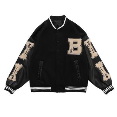 China Chenille Embroidery Black Crewneck Baseball Vintage Letterman Waterproof Custom Varsity Leather Jacket For Men for sale