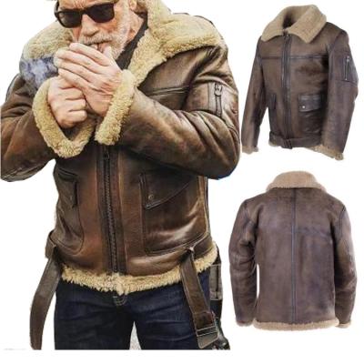 China Mens Winter Vintage Fur Jacket Clothing Aviator Waterproof Sheepskin Warm Filling Biker Style Plus Size Leather Jacket for sale