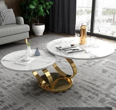 China Silver White Luxury Modern Marble Round Living Room Furniture Convertible Turn Extendable Coffee Table for sale