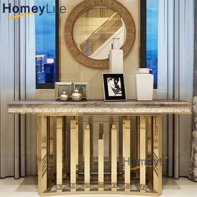 China 2022 Luxury Modern Marble Convertible Console Table Stainless Steel Console Table With Mirror for sale