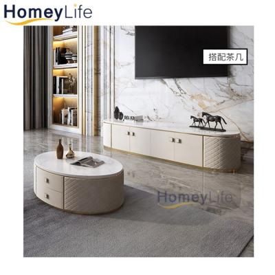 China Top European Marble Tempered Glass Furniture Home Storage Style Stainless Steel With Wooden MDF TV Cabinet Rack for sale