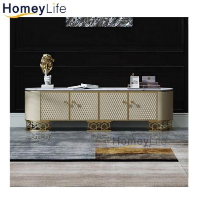 China Italian Stainless Steel TV Unit Living Room Furniture Storage TV Cabinet Set Stands Modern Marble Wood Table TV Cabinet for sale