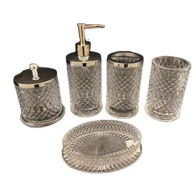 China 2021 Sustainable New Design 5 Piece Glass Bathroom Accessory Set for sale