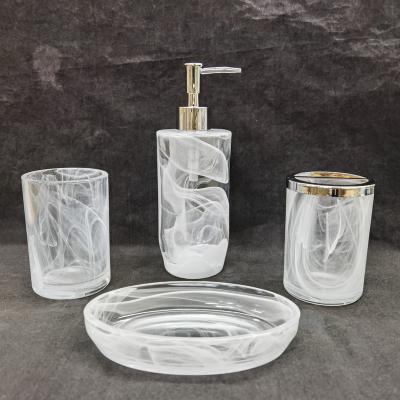 China 4 Pieces Sustainable Bathroom Glass Accessory Set for sale