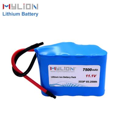 China Small Lightweight High Capacity 11.1V 12V 7500mAh Lithium Ion Battery Pack for sale