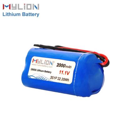 China Small Lightweight High Capacity Mylion 11.1V/12v 2000mAh Lithium Ion Battery Pack for sale