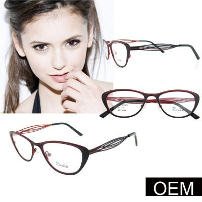 China Fancy Fullrim Glass Frame, New Design Black With Red Pattern Glasses Frame For Ladies Metal, China Wholesale Glasses Optical Frame for sale