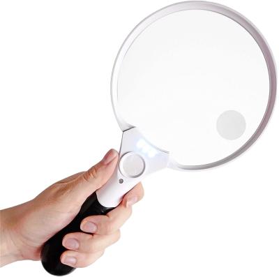 China 5.5 Inch Extra Large LED Handheld Magnifier Extra Large Lens With Light - 2X 4X 25X Lens - Jumbo Size Illuminated Reading Magnifier for sale