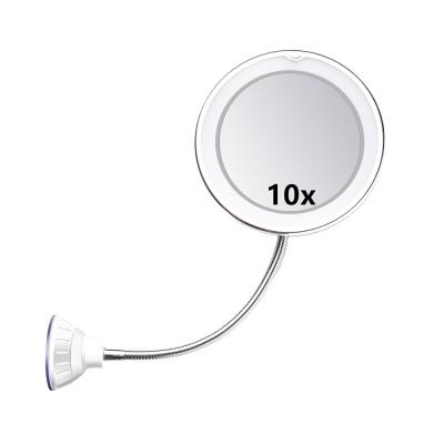 China 10X Magnifying Lighted Makeup Mirror Bathroom Adjustable Flexible Led Light Vanity Mirror With Suction Cup 360 Degree Rotate for sale