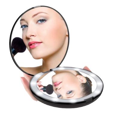 China 2021 Customized Private Label Round Mini Bring LED Single Side Light 12v Led With Pocket Magnifying Mirror For Makeup Gifts for sale