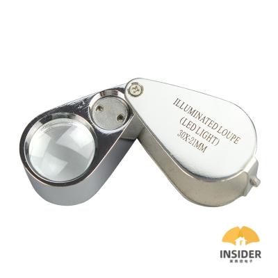 China It is very convenient to carry and you can use it anywhere MG21007 30X21MM All Metal LED Illuminated Jewelry Magnifier for sale