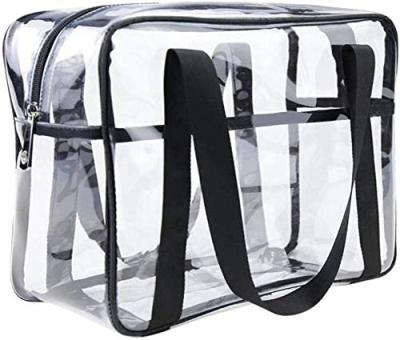 China Fashion PVC Zippered Toiletry Bag Carry Pouch Clear Cosmetics Bag Tote Bag PVC Transparent Beach Bag for sale