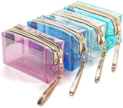 China Fashion PVC Toiletry Bag Makeup Bag Transparent Zippered Portable Clear Pouch for Bathroom, Vacation and Organization for sale