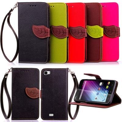 China Wiko Lenny 2 Unique Leaf design Litch phone wallet case with plastic phone holder for sale