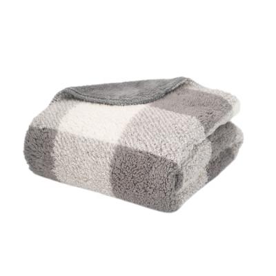 China China Factory Home Fashion Waterproof Check Pattern Printed Sherpa Blanket Throw for sale