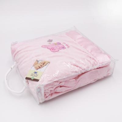 China Sustainable Soft Embossed Fleece Baby Blanket With Satin Border Embroidery Baby Toy Throw Blanket for sale