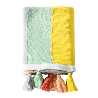 China INS PASSIONATE style colorful tassels picnic knitted cotton material blanket blanket organic for sale