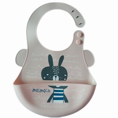 China Food Grade Washable Silicone Baby Catcher Bibs Custom Printed Waterproof Silicone Bibs With Design Support Infants And Toddlers Button Up for sale