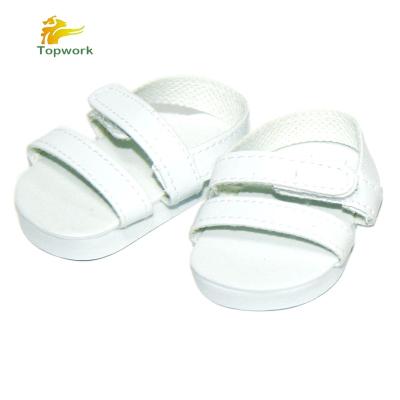 China Fashion and Casual White PU American 18 Inch Girl Doll Sandals Slippers Doll Shoes with Bow in Toy Shoes for sale