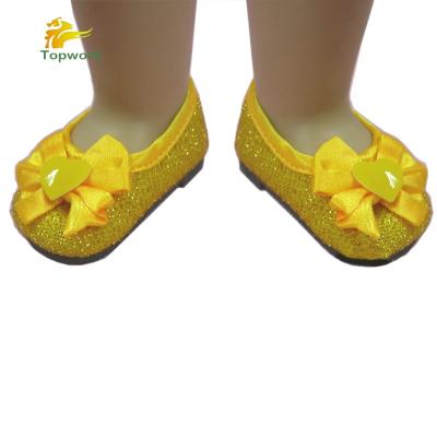 China Fashion and beautiful yellow polyester fabric annabel doll shoes elegant doll shoes for sale