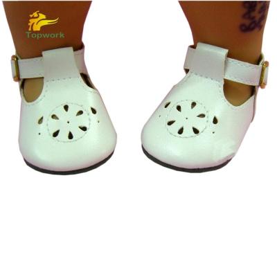 China Fashion And Hot Sales PU White Hollow Out Design 15 Inch Doll Shoes for sale