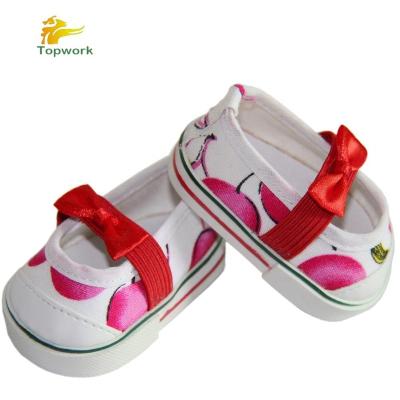 China Cute and lovely 18 inch American girl doll sneakers with lovely cherry pattern and red bow for sale