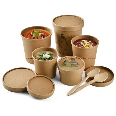 China Disposable Soup Paper Cups Custom Logo Printed Disposable Kraft Paper Soup Bowl for sale