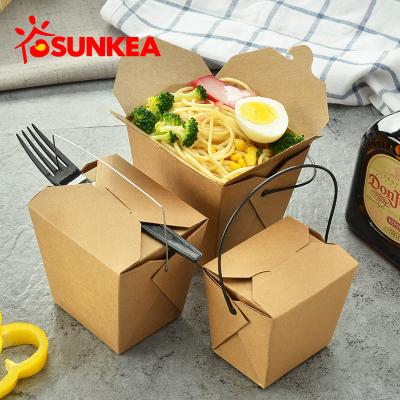 China Sunkea Disposable Custom Printed Logo Paper Noodle Food Box With Handle for sale