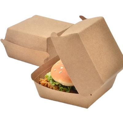 China Sunkea Disposable Eco Friendly Stocked Biodegradable Custom Printed Logo Kraft Paper Burger Packing Takeout Box for sale