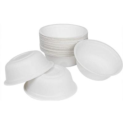 China Biodegradable Disposable Compostable Serving Food Restaurant White Sugar Cane Bagasse Soup Bowl Fruit Ramen 32 oz Sugar Cane Salad for sale