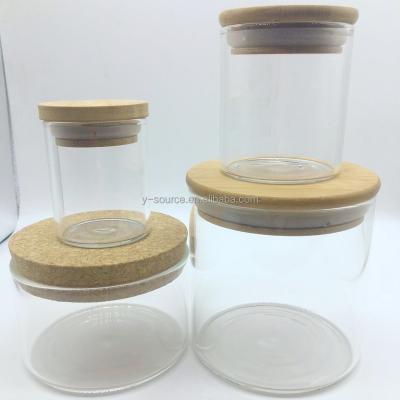 China Stocked Lid Glass Bamboo Wooden Jar For Storage for sale