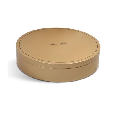 China Wholesale Empty Food 6 Inch 8 Inch Rose Gold Chiffon Decorated Luxury Food Safe Cake Metal Tin Box Box With Lid For Packaging for sale