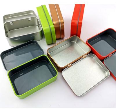 China Eco-Friendl Whlosale ractangular hinged empty metal car tin can tin cigarette tin case with hinge for sale