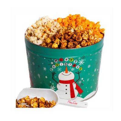 China Hot Sale Large Food Grade Christmas Packaging Custom Embossed Round Empty Popcorin Tins Container Boxes for sale