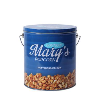 China One Gallom Large Food 2 Gallon Food Popcorn Tin Bucket Container Custom Round Popcorn Tin Box Packing With Handle For Popcorn for sale