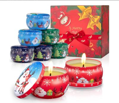 China Eco-Friendl Custom Printed Christmas Red Wavy Candle Tins Container Beeswax Candle Tin Candle Flower Gift Set for sale