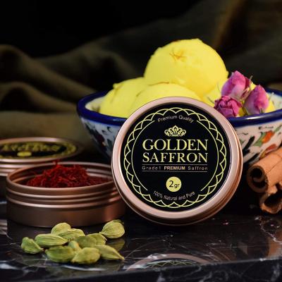 China Custom Empty Printed Food 1g 5G 10g Food Grade Spice Saffron Tins Tin Box Small Metal Tin Rose Gold Round Saffron Packaging Tin for sale