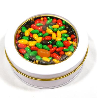 China Round Empty Food Grade Metal Candy Tin Box Food Grade Christmas Cookie Candy Tin Box With Clear Window Lid for sale