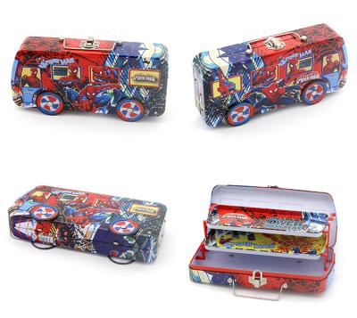 China Hot Selling Packaging Custom Printed Cute Empty Car Shape Kids Large Pencil Case Tin Can Set Pencil Box for sale