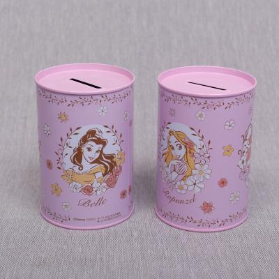 China Packing Wholesale Custom Design Big Collection Cute Popular Charity Tins Empty Round Coin Bank Metal Tin Box Piggy Bank for sale