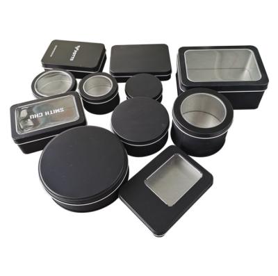 China Recyclable Food Tin Containers Square Shaped Around Black Cookies Tin Box With Clear Viewable Window Branded for sale