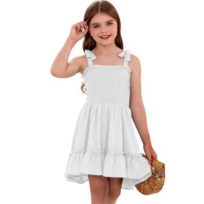 China Anti-wrinkle Sexy Little Girls Party Dress Cotton Girls Dress With Bow Tie Lacing For 3-8 Years Old Kids Sweet Solid Strap Sleeveless for sale