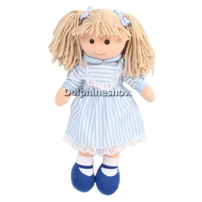 China Cartoon Toy Safety Quality Cheap Plush Girl Soft Doll With Blue Sweater Fashion Soft Rag Doll New Handmade for sale