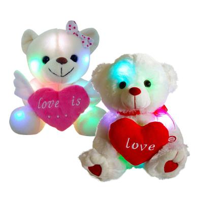 China Gift 35cm Led Custom Teddy Bear For Valentine Gifts LOGO Soft Toys Light Up Teddy With Plush Hearts for sale