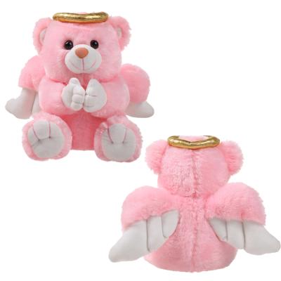 China Promotional Custom Stuffed Pink Tooth Teddy Bear With Wings Pretty Plush Kids Toy Soft Plush Angle Teddy Bear for sale