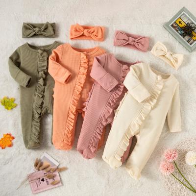 China New Arrivals Anti Shrink Plain Cotton Fabric Baby Rompers Mitten Feet With Zipper Design 2 Pcs Newborn Baby Clothes for sale